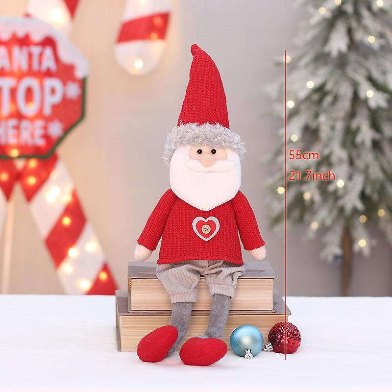 Christmas new red knitted fabric sitting and retractable old man snowman elk doll set decoration ornament