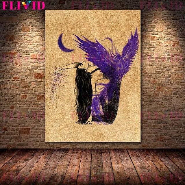 Wolf Woman And And Moon Wicca Vintage Wall Art Canvas Painting Daughters Of The Moon Art Poster And Print Home Decor No Frame