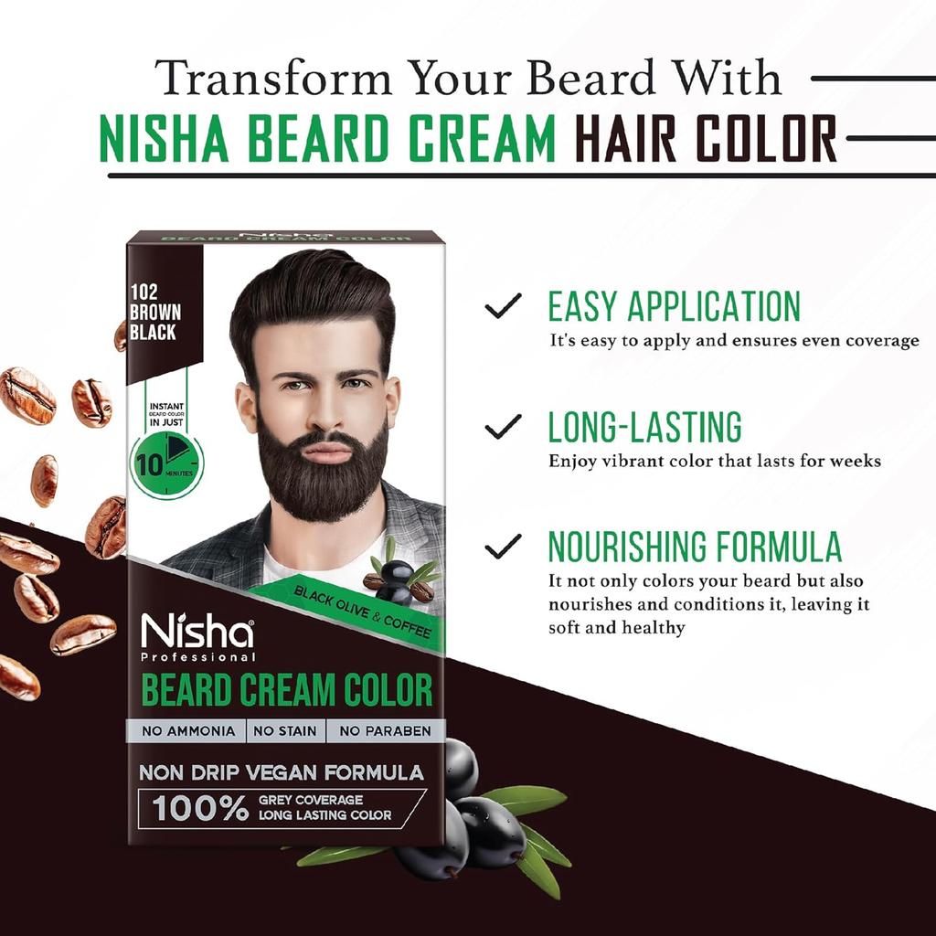 Nisha Bartfarbe Für Männer Braun Schwarz 100% Grauabdeckung Tropffrei Vegane Formel 60 g + 60 g Kit
