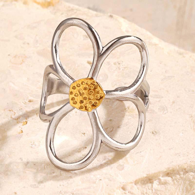 Stainless Steel Daisy Flower Rings for Women Creative Vintage Minimalist Open Rings Trendy Sweet Elegant Party Jewelry Gift