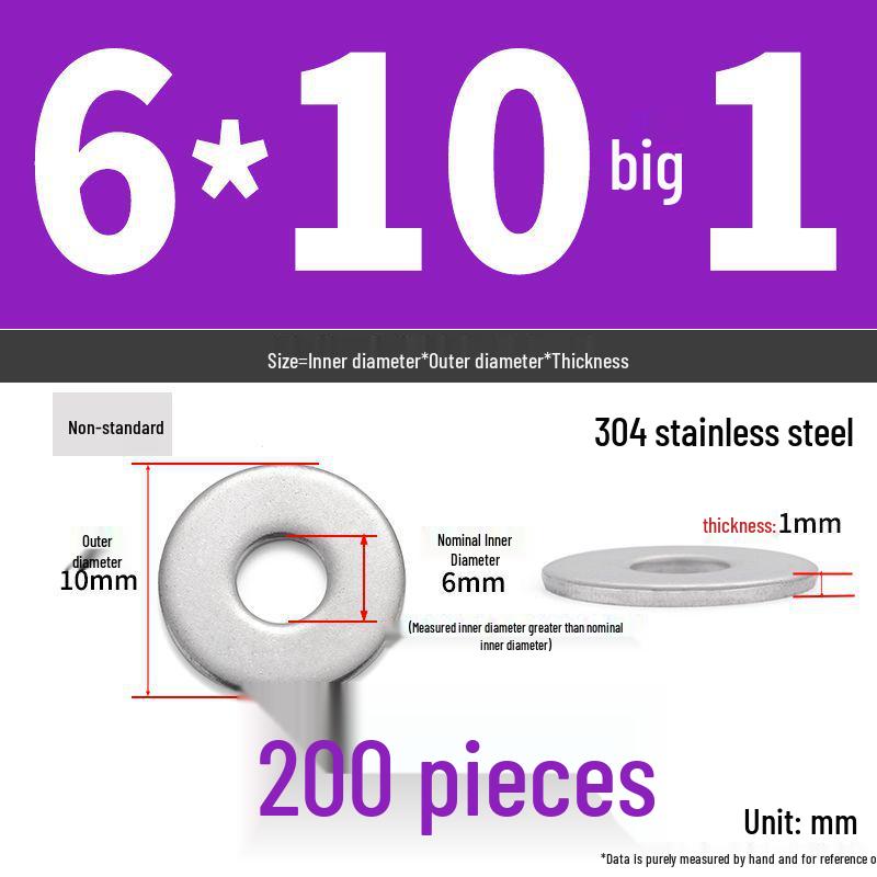 304 Stainless Steel Thickened Flat Washer Ring - Various Sizes (M1.6-M22)