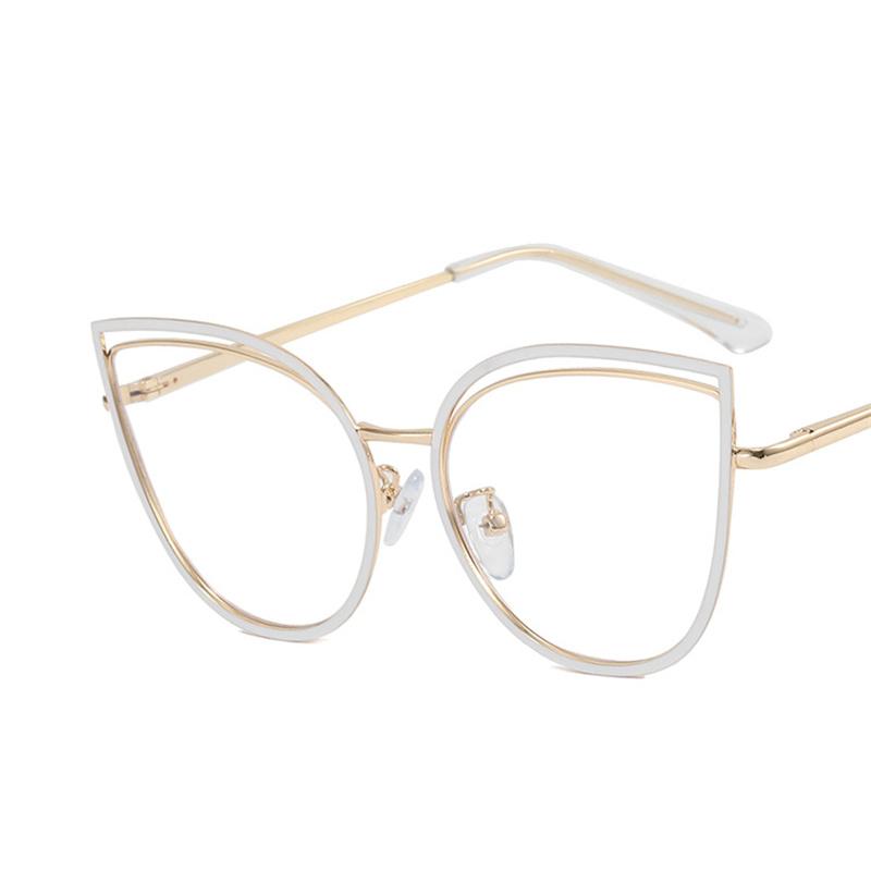 Luxury Metal Women Cat Eye Optical Glasses Frame For Women Clear Fashion Transparent Fashion Computer Hollow Eyeglasses