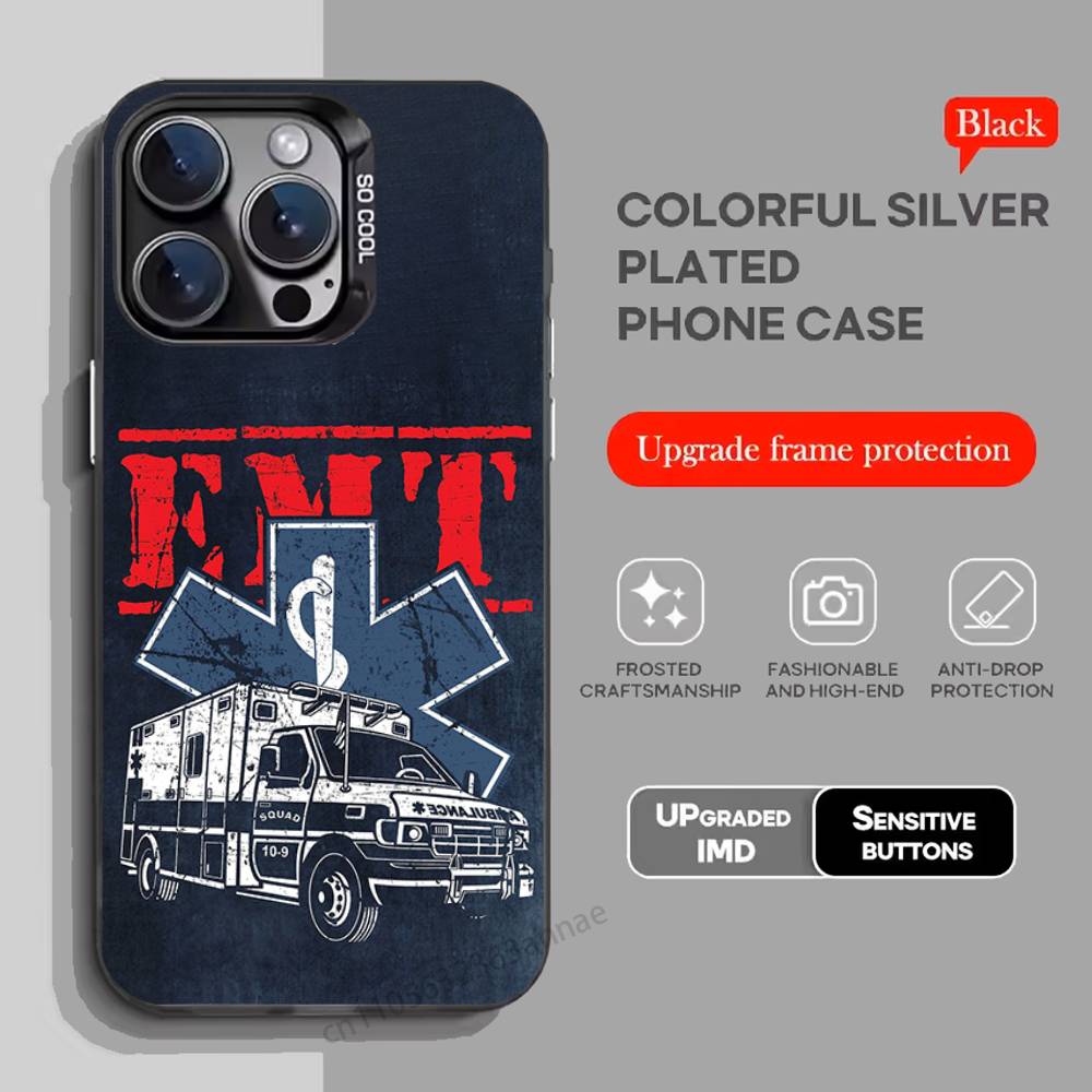EMT EMS Ambulance Phone Case For iPhone 17,16,15,14,13,12,11,Pro,Max,Plus,Mini,X,XS,XR,8,S,SE Soft Black Case