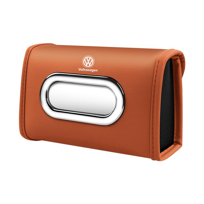 

2026 Hot For Volkswagen VW Volkswagen tissue box flip-top hanging car seat back tissue box, PU leather high quality помаранчевий