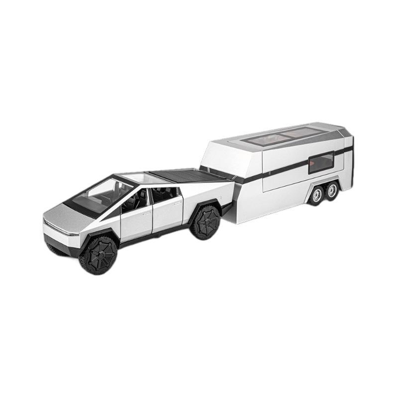 1:24 Cybertruck Pickup Trailer Alloy Car Model Diecasts Metal Toy Off-road Vehicles Truck Model Sound and Light Kids Gifts