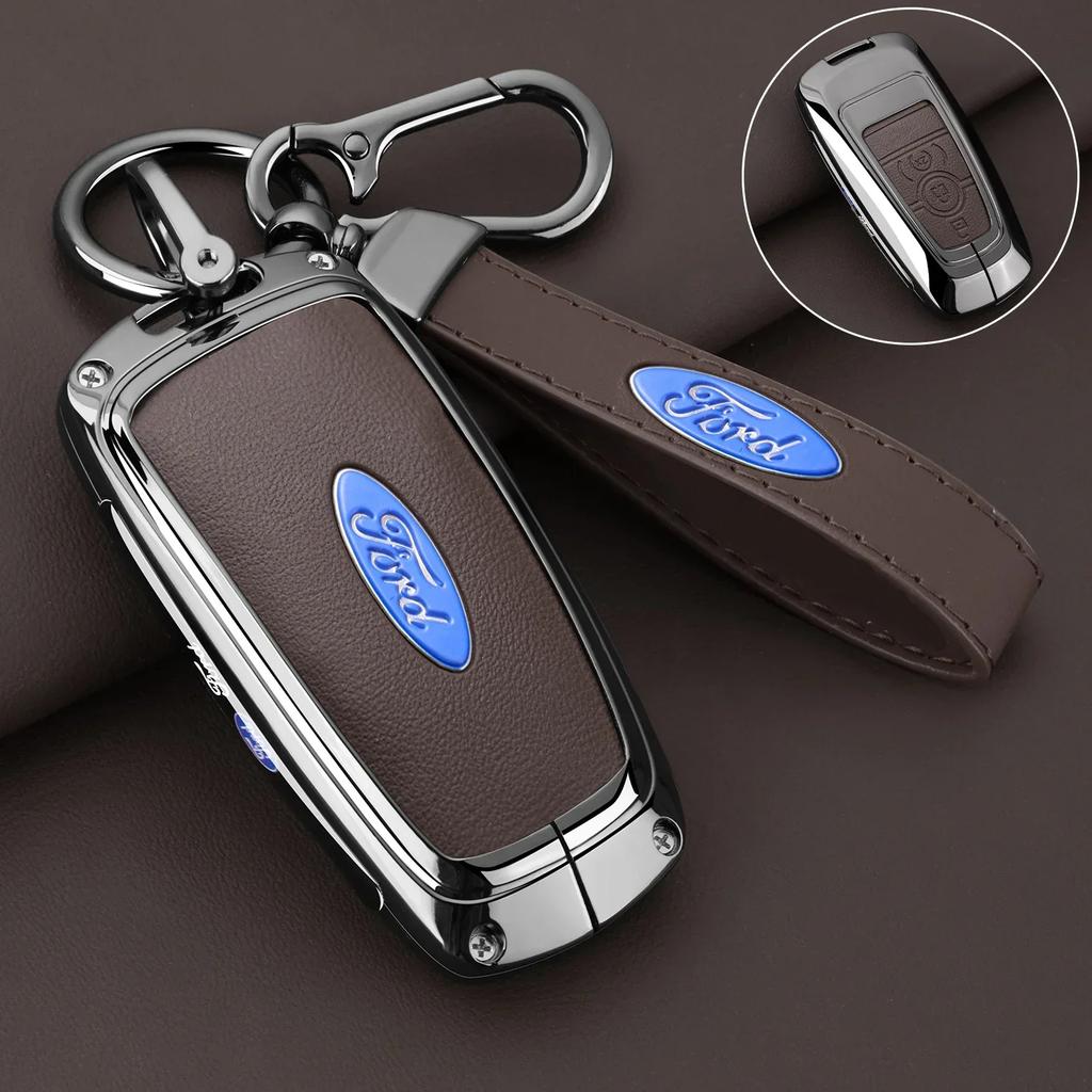 Car Sticker 2026 Ford 2025 Hot Leather Car Key Case Protector Cover for Ford Fusion Mustang Explorer F150 F250 F350 EcoSport Edg