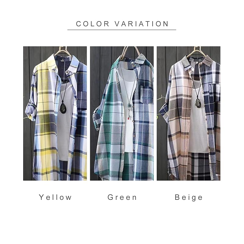 [J.STORE] check shirt long height spring summer Thin Beautiful Smooth summer long sleeve mountain girl Relaxing ladies yellow 5S-J02-YEM