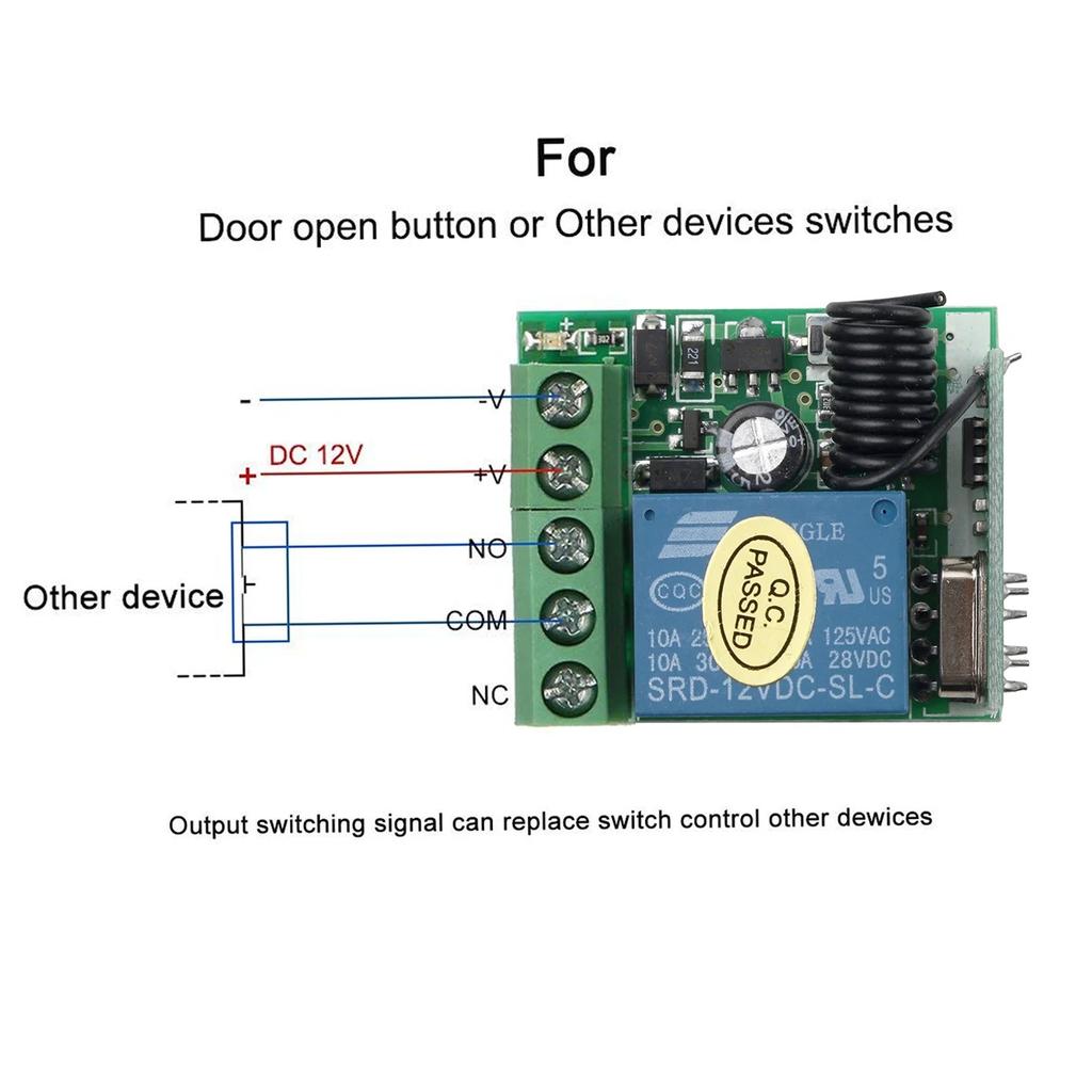 433Mhz Universal Gate Remote Control DC 12V 10A Relay Receiver Wireless Radio Frequency Learning Remote Control for Gate LED Garage Door