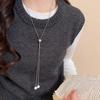 Minimalist Tassel Round Pearl Pendant Necklace Simple Adjustable Necklace Women Daily Sweater Wear Fashion Jewelry Gift Necklace