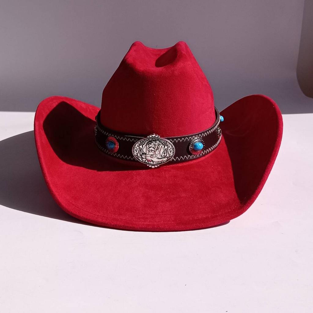 Vegan Suede Wide Brim Rancher Hat Metal Buckle Boot Accessories for Men and Women Cowboy Hat Cattleman Style Unisex Fedora