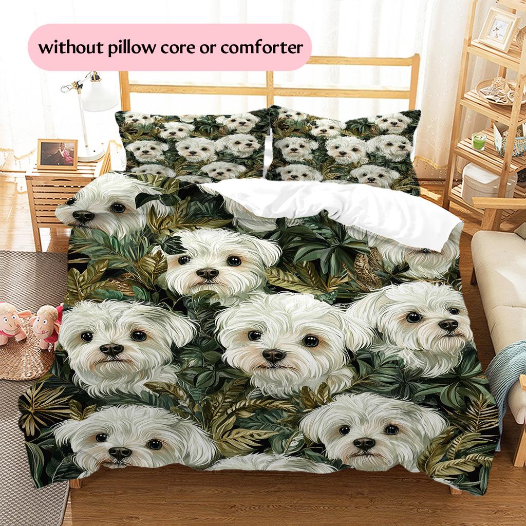 Maltese Pattern Bedding Home Decoration Birthday Gift (1 * Duvet Cover + 2 * Pillowcase, Without Core)