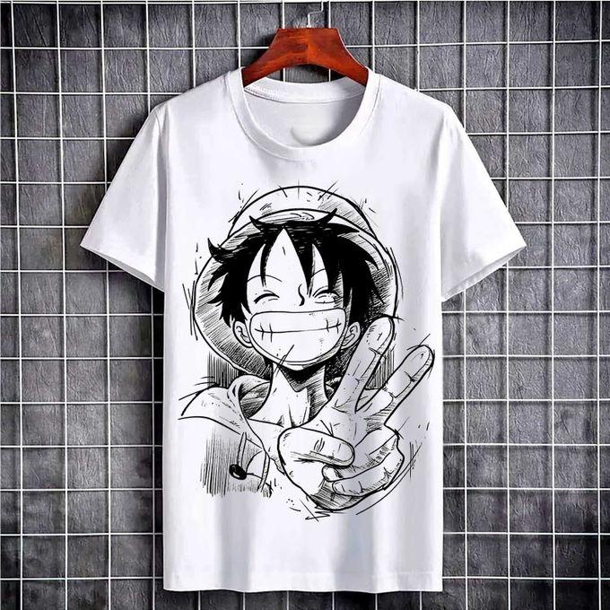 

Summer 2026 One Piece Munchie D Luffy handdrawn Comic Style Theme 100 Cotton Print Loose Tshirt for Boys and Girls S