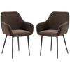 Set 2 Nordic Dining Chairs With Curved Armrests Upholstered In Velvet Effect Fabric 54x57x80 Cm Brown