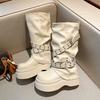 Hottie Platform Thick Heel Women Knight Boots Fashion Belt Buckle Shoes Female Punk Rivet Mid Calf Booties  De Muje