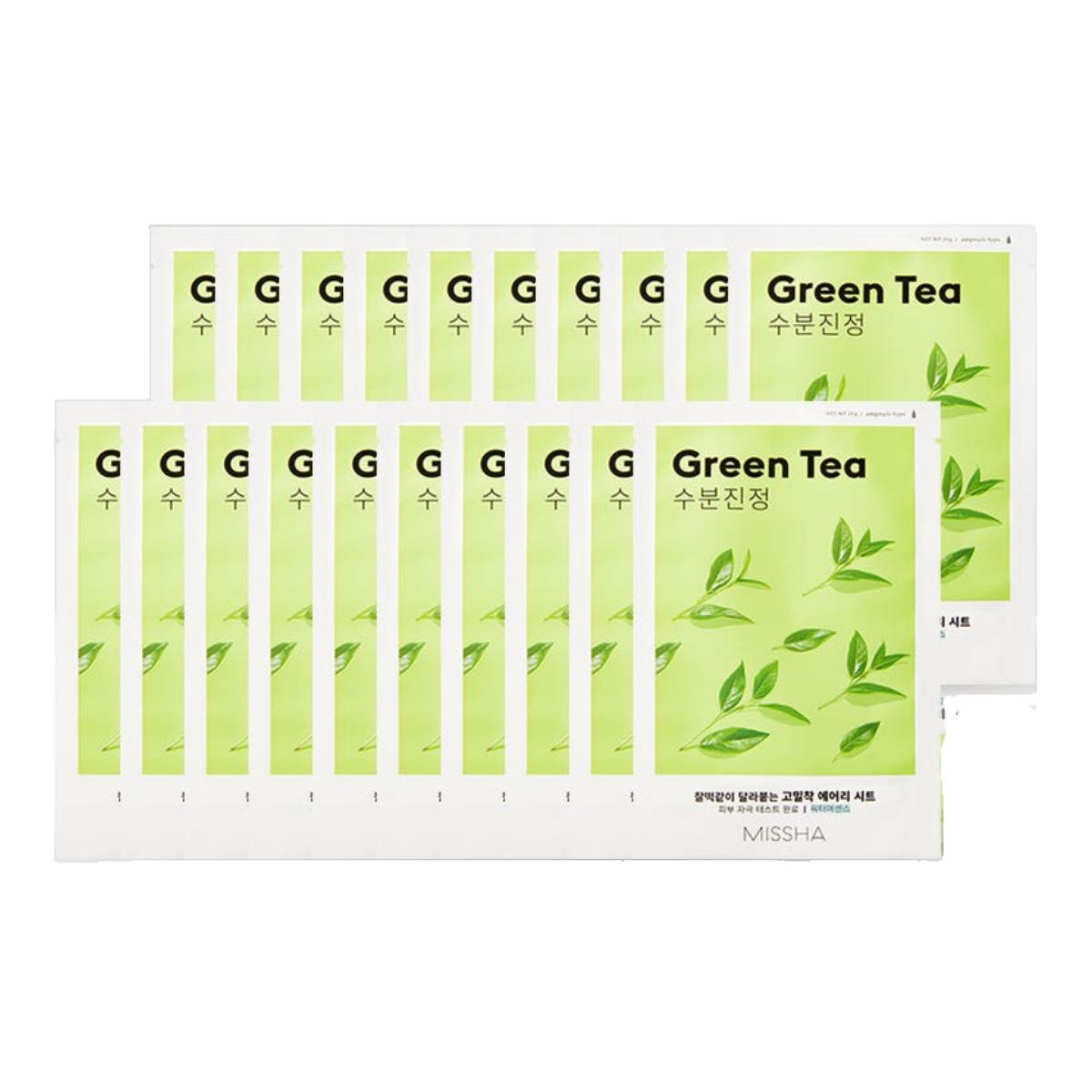 Missha Airy Fit Sheet Mask Green Tea Refreshing & Hydrating Skin Soothing 20 Sheets Set