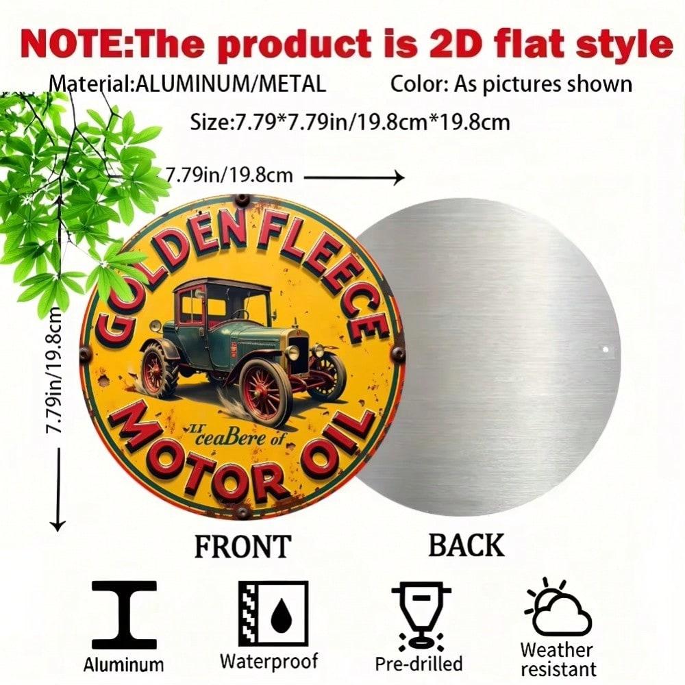 Vintage Golden Fleece Motor Oil Tin Sign Round Retro Metal Wall Art Decor