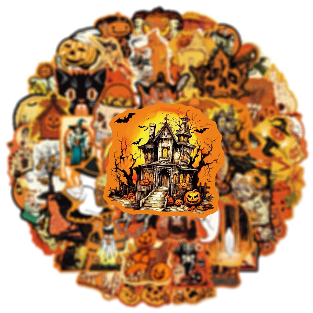 50PCS Retro Halloween Fun Graffiti Stickers Decorative Water Bottle Stationary Pumpkin Monster Waterproof Horror Stickers