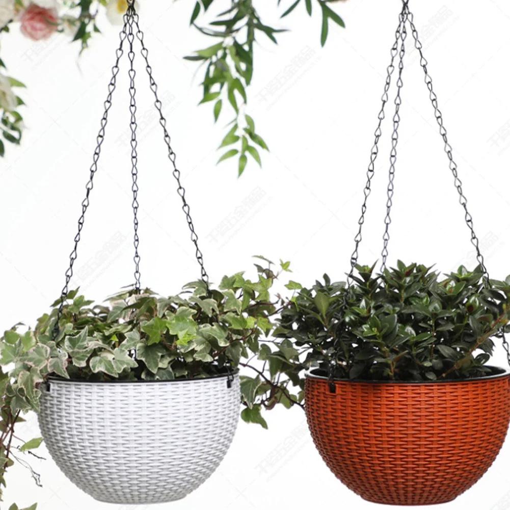 40 cm Imitation Rattan Hängekorb Blumentopf Kette mit 3 Haken Becken Hydrokulturpflanzen Pflanzenwachstumsbecken Hausgarten Dekor