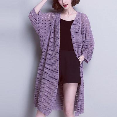 Spring Summer Women Cardigan Casual Loose Cut Out Knitted Thin Sweater Coat Tops Plus Size