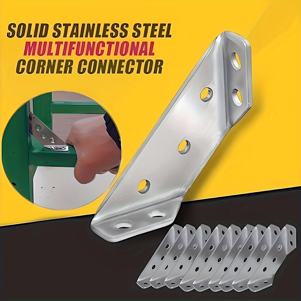 10 Stainless Steel Corner Brackets + 40 Screws Heavy-Duty Stainless Steel Corner Brace With Screws - 90 ° Angle Support, Scratch-Resistant,