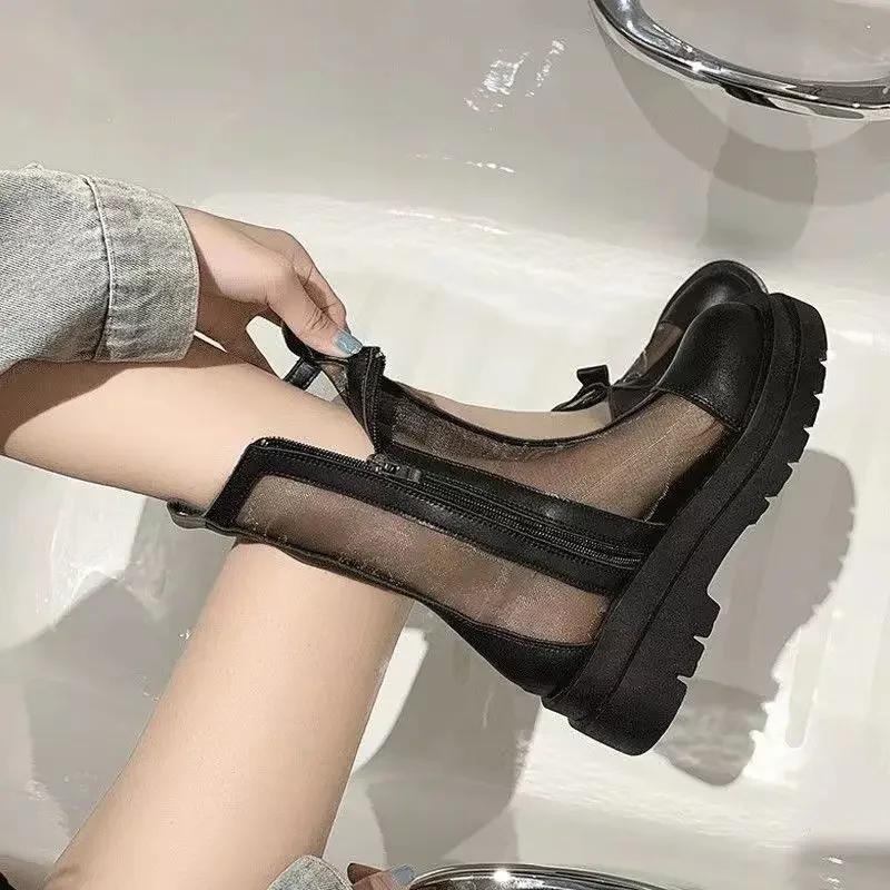Fashion Booties Black Breathable Elegant With Medium Heels Women's Ankle Boots New In Pu Designer Luxury Hot Boot Y2k Female Short Shoes