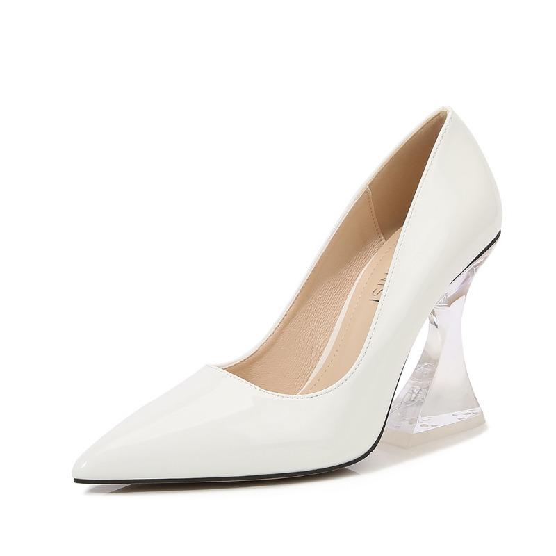 Transparent Crystal Heel Large Size High Heel Single Shoes Pointed Head Shallow Mouth Office White Collar Temperament Women's Shoes