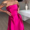 Evening Dress Hollow Out Round Satin Off-Shoulder Sleeveless Waist-Hugging Dress Summer Prom Wedding Party Maxi Dress