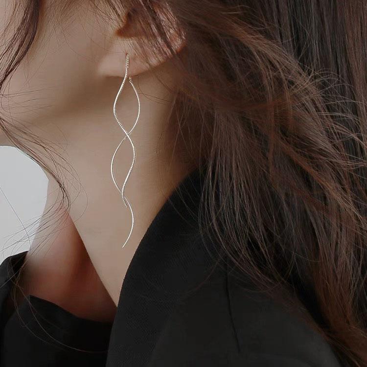 

BF CLUB 925 Silver Earrings For Women Trendy Gold Long Line Earring Jewelry Prevent Allergy Party Accessories