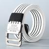 Men's Fashion Canvas Belt with Double Ring Buckle for Teens and Students - Leather-Accented and Adjustable Trousers Belt.