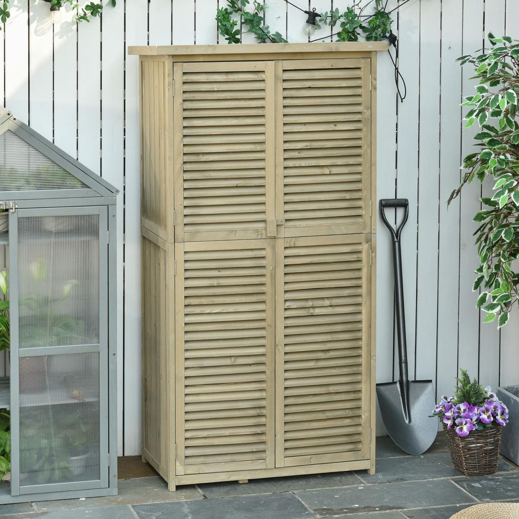 Garden Cabinet Wood Tool Shed Equipment House With Asphalt Roof Louvered Door Storage Cabinet Shed Garden 4 Compartments Gray 87 X 46.5 X 160 Cm