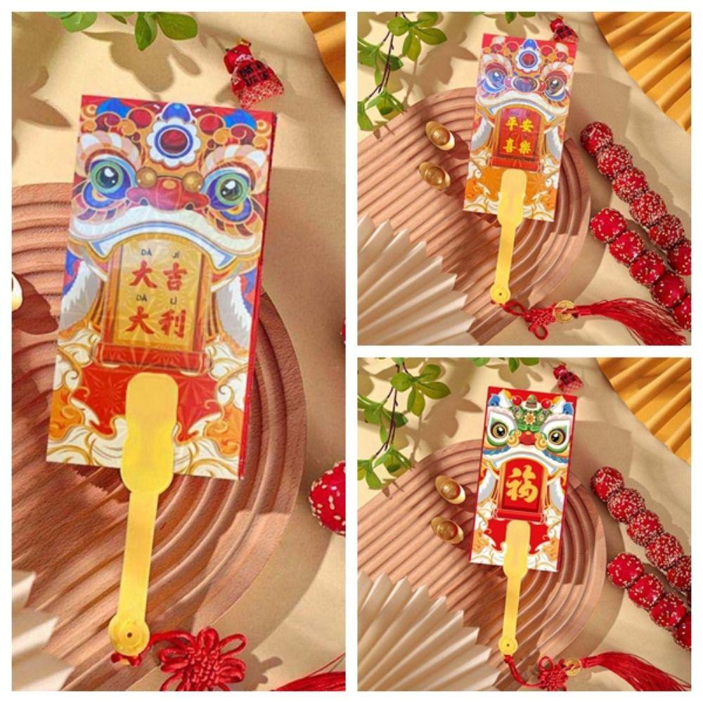 Traditionelles Fächerdesign Roter Umschlag 10 Karten Quaste Kinder Geldbeutel mit chinesischem Knoten Segen Gott des Reichtums Rote Tasche