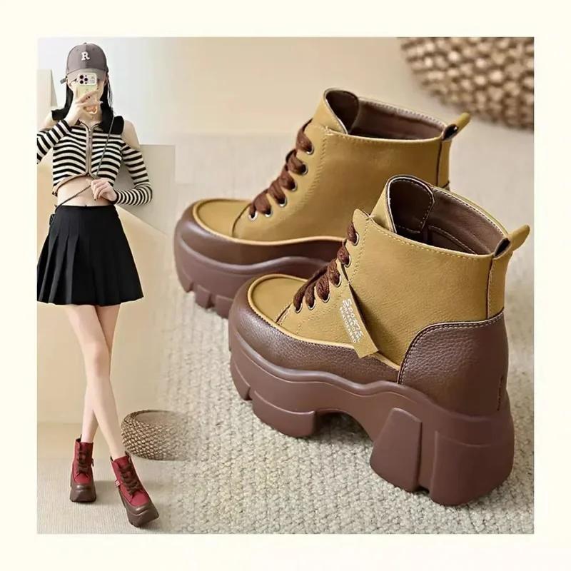 Women's Chunky Sneakers New Fashion Lace Up Ankle Boots for Women Platform Shoes Outdoor Increase Height Casual Women's Boots