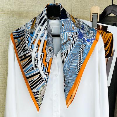 100% Silk Square Scarf Women'S Mulberry Silk Retro Japanese Scarf Spring And Autumn Yellow Silk Scarf Versatile Flight Attendant Small Scarf