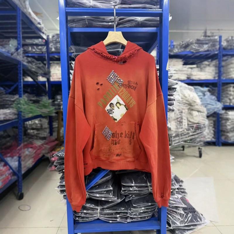 Mens Oversized Hooded Sweatshirt With Washed Vintage Finish Hand-Applied Bead Embellishment