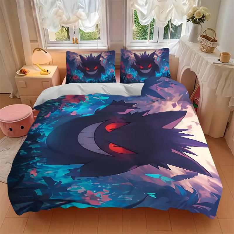 3Pcs Gengar Dark Bedding Set Soft Fabric Duvet Cover Pillowcases Home Xmas Halloween Gift 1 Duvet Cover 2 Pillowcase S1439