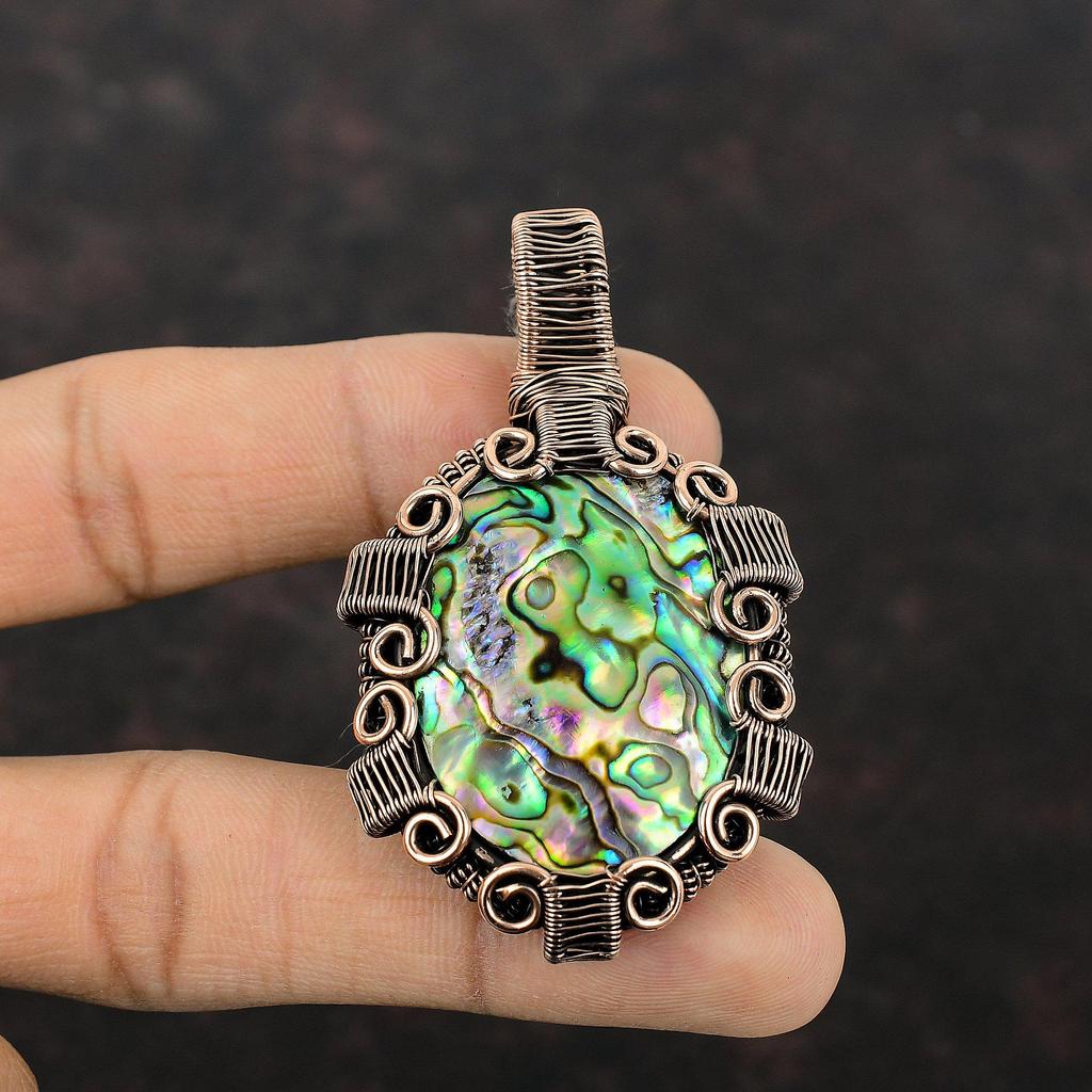 Abalone Shell Pendant Copper Wire Wrapped Pendant Gemstone Jewelry Handmade Pendant Gifts For Her Copper Jewelry Dainty Pendant Wire Jewelry
