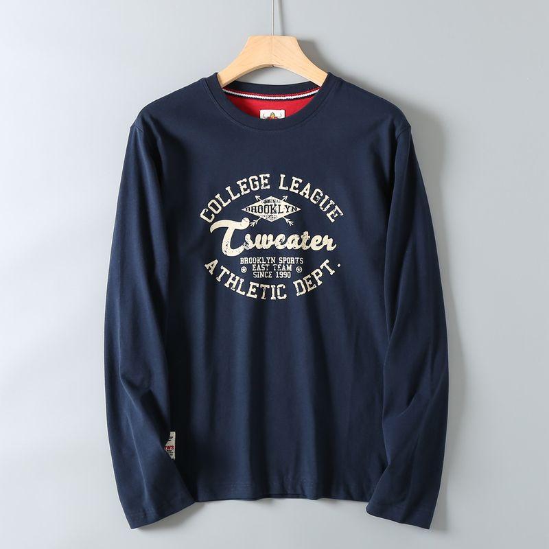 Men's Long-Sleeve T-Shirt for Export, American Style, Loose Fit, Casual Crew Neck, Spring and Autumn, Trendy Base Layer Top