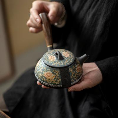 Purple Sand Ruyi Side Teapot Chinese Household Filter Pot Ceramic Kung Fu Tea Set Retro Relief Bubble Teapot