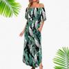 European and American summer new printed one-word shoulder short-sleeved long dress