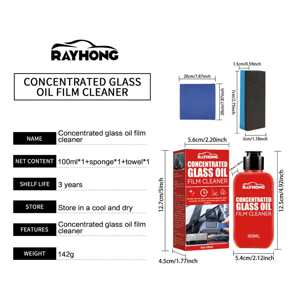 Rayhong konzentrierter Glas-Ölfilm-Reiniger zum Entfernen von Ölflecken und regenfesten Auto-Windschutzscheiben. Kraftvoller Flecken- und Antibeschlagreiniger