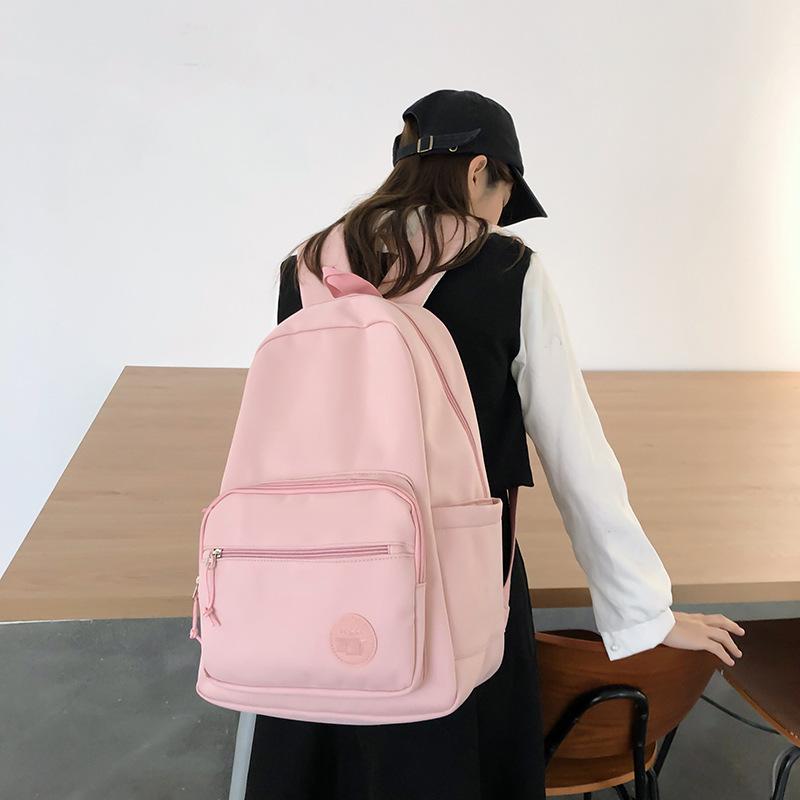 Simple and Versatile Ins Campus Style Backpack Female, Solid Color Large-capacity High School Student Schoolbag Casual Computer Backpack