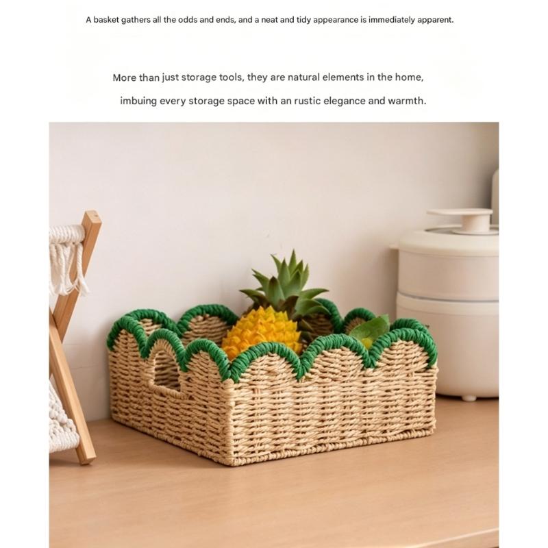 Juego de 2 Cestas de Cuerda de Papel Tejidas a Mano Contenedor de Almacenamiento Natural con Marco de Hierro para Sala de Estar Dormitorio