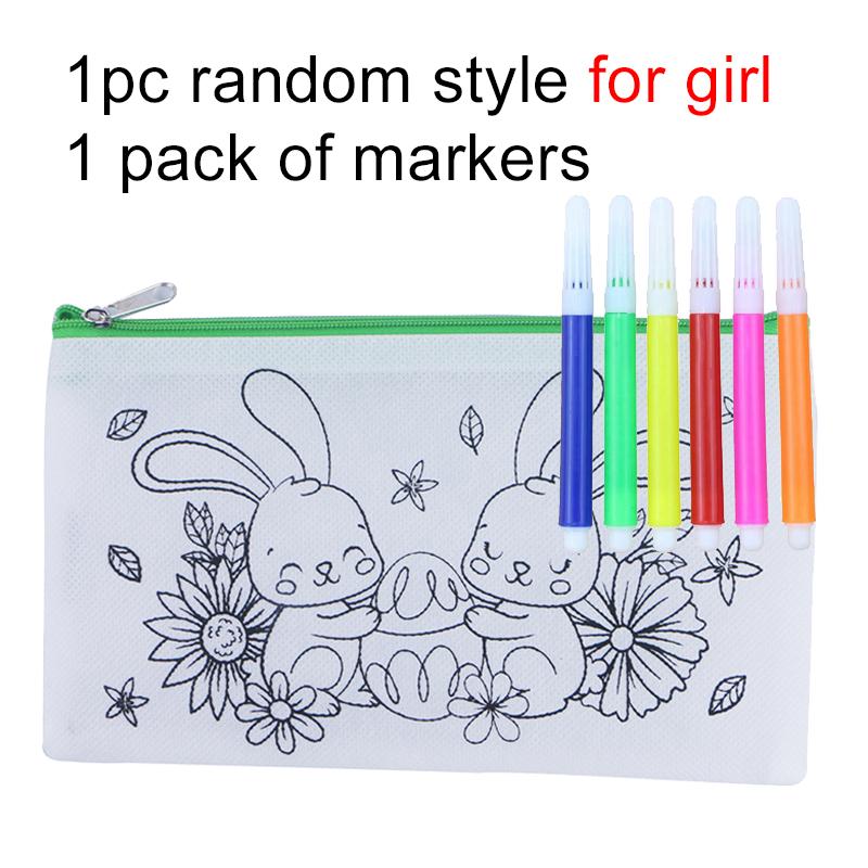 Pen Bag Non Woven Fabric Stationery Colored Zipper Bags Suitable for Children Graffiti Cartoon Pattern Portable Storage Bag TMZ