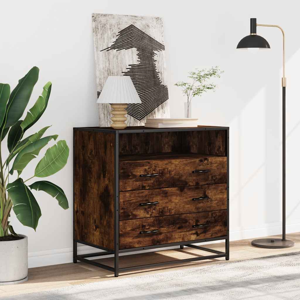 Smoke Oak Drawer Cabinet 70 X 41 X 70 Cm Engineered Wood