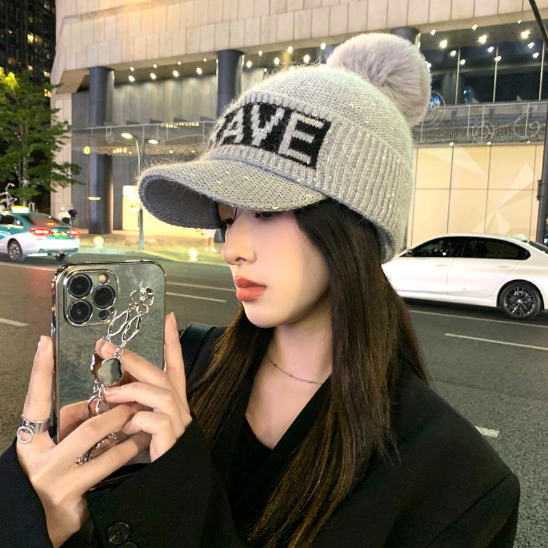 

Женская шапка из кроличьей шерсти, вязаная шерстяная шапка, модная зимняя фуражка с буквами, осень и зима 54-58cm