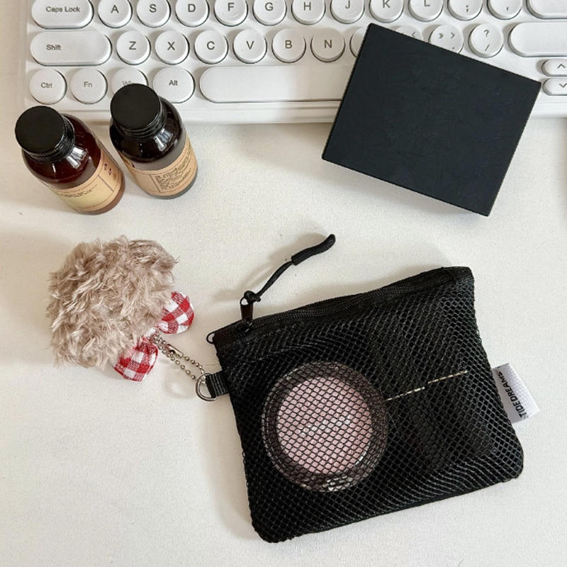 1PC Compact Mesh Water-Resistant Zipper Pouch Mini Travel Organizer Pouches for Makeup Lipstick, Keys Earphones Coins