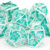 7 Pcs Silver Green Hand Metal Dice Solid Metal Polyhedral Dice Set Suitable for Role-Playing RPG  Board Game Card Game