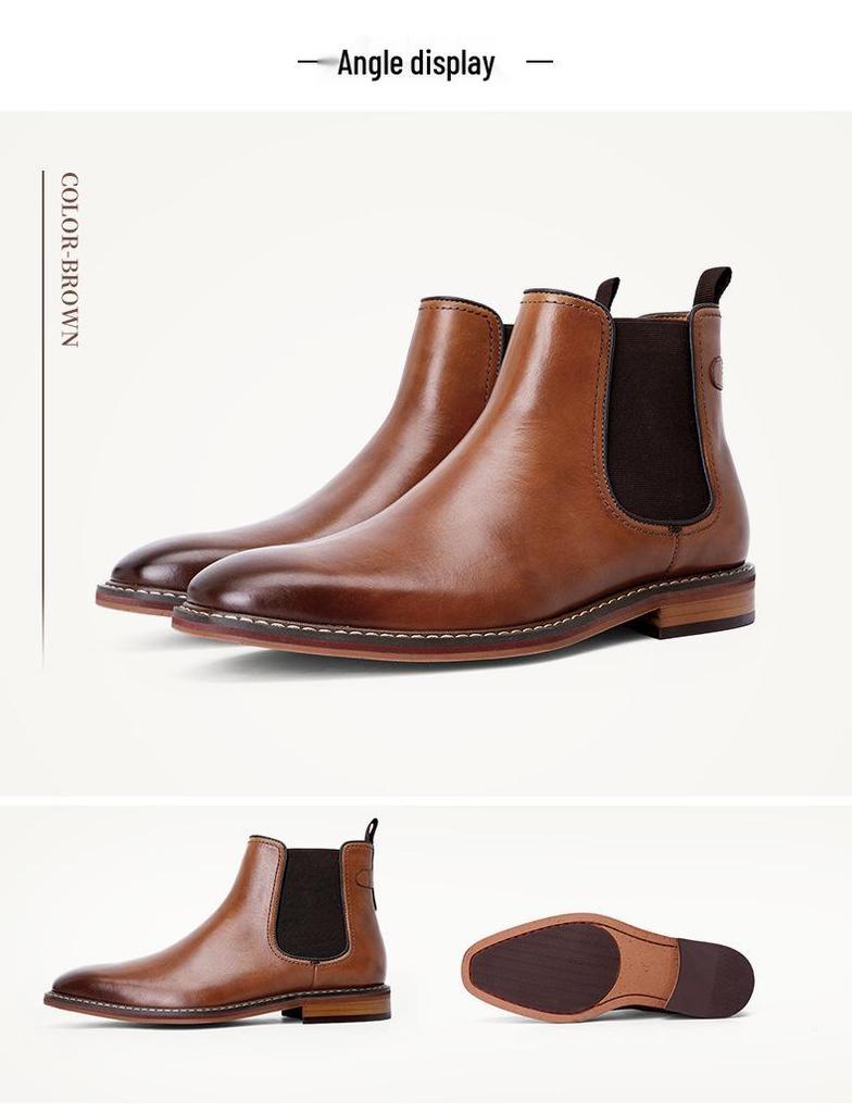 Autumn/Winter 2026 Men's Chelsea Slip-On Leather Boots: Top Grain Cowhide, Low Heel.