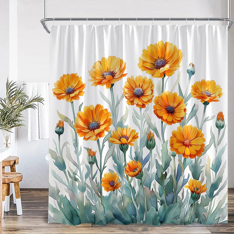 Butterfly Floral Shower Curtain Green Leaves Flowers Dragonfly Watercolour Plants Bath Curtains Polyester Fabric Bathroom Decor
