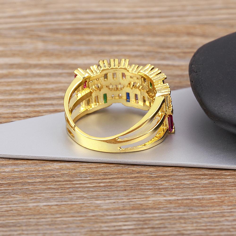 Nidin New Fashion Rainbow Geometric Exquisite Crystal AAA Zircon Ring Women Temperament Declaration Wedding Party Charm Jewelry